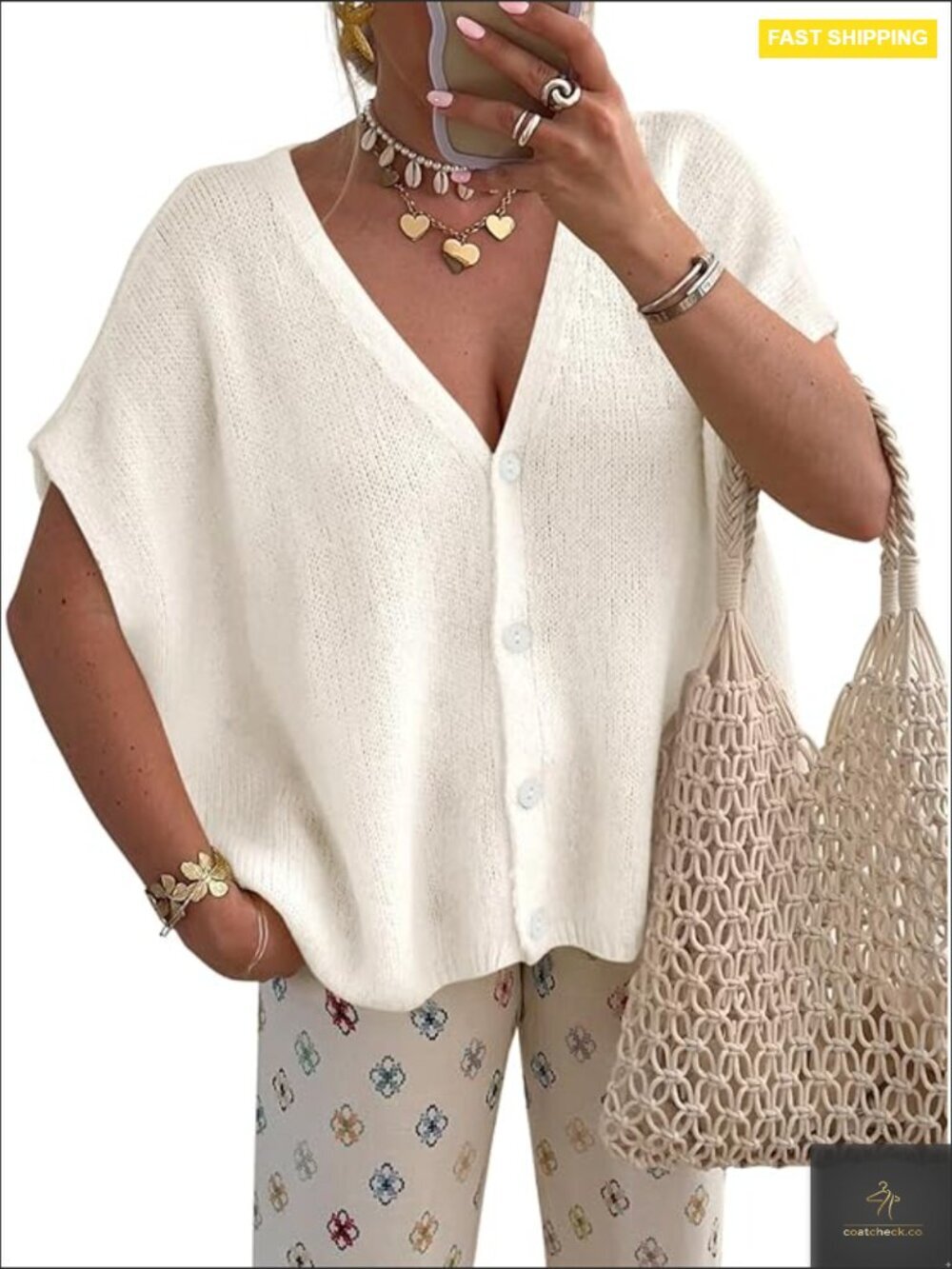 Oversized Cardigan Trendy Summer 2026 Batwing Short Sleeve Lightweight V Neck